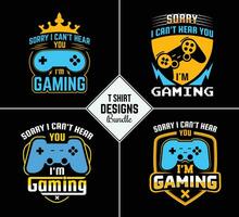 Vintage gaming t shirt design bundle set with creative motivation quote and vector shape