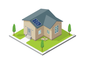 isometrische modern huis met zonne- paneel. groen eco huis. energie effectief huis png