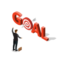 Businessman success target to goal. Isometric png