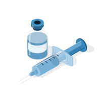 Plastique seringue avec vaccin bouteille isolé png