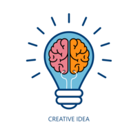 Creative idea Logo with brain in light bulb isolated on white background. png