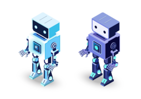 Isometric robots. Digital robotic machines. png