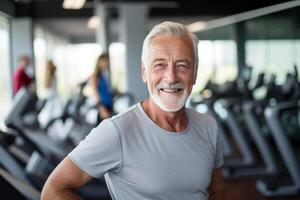 A mature senior man at gym. photo