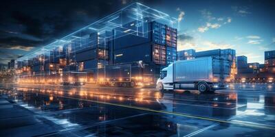 Logistics and transportation, Network distribution of Container Cargo. photo
