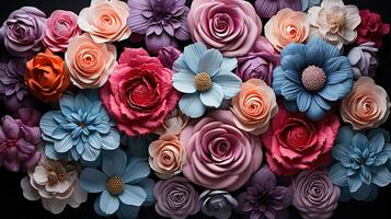 Beautiful colorful various of flowers backdrop wall full background. AI Generated photo