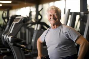 A mature senior man at gym. AI Generated photo