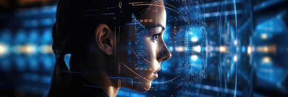 Business and Data Protection, Biometric security identify, face recognition online. photo