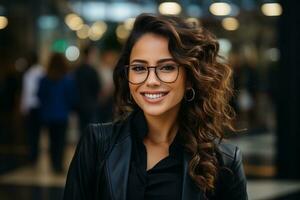 A handsome businesswoman in a suit and glasses. AI Generated photo