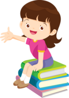 Cute child sitting on stack of books png