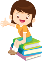 Cute child sitting on stack of books png