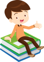 Cute child sitting on stack of books png