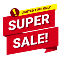 super sale banner with red and yellow ribbon png