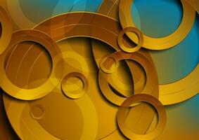 Golden and blue glossy circles abstract tech background vector