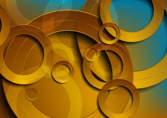 Golden and blue glossy circles abstract tech background