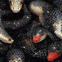 Black snakes.Seamless magical fantasy pattern with snakes and dragons.Scales. photo