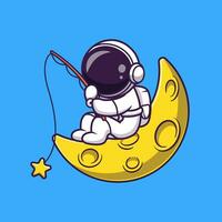 Astronaut Fishing Star On Moon Cartoon Vector Icon  Illustration. Science Technology Icon Concept Isolated  Premium Vector. Flat Cartoon Style