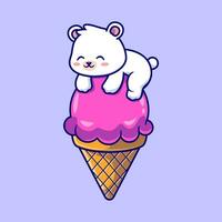 Cute Polar Bear On Ice Cream Cone Cartoon Vector Icon  Illustration. Animal Drink Icon Concept Isolated Premium  Vector. Flat Cartoon Style