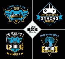 Vintage gaming t shirt design bundle set with creative motivation quote and vector shape