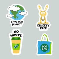 Collection of ecology stickers with slogans. Modern isolated vector badges for web and print.