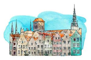 Gdansk poland watercolor hand drawn illustration isolated on white background vector