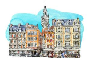 Lille france watercolor hand drawn illustration isolated on white background vector