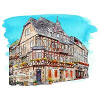 Bacharach germany watercolor hand drawn illustration isolated on white background vector