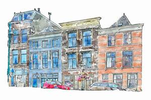 Leiden netherlands watercolor hand drawn illustration isolated on white background vector