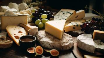 Generative AI, Different types of cheese on the table, aesthetic muted neutral colors photo