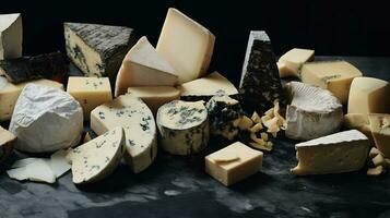 Generative AI, Different types of cheese on the table, aesthetic muted neutral colors photo