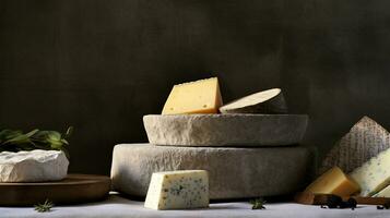 Generative AI, Different types of cheese on the table, aesthetic muted neutral colors photo