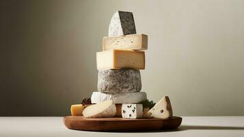 Generative AI, Different types of cheese on the table, aesthetic muted neutral colors photo