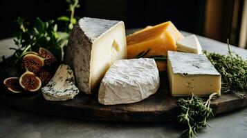 Generative AI, Different types of cheese on the table, aesthetic muted neutral colors photo