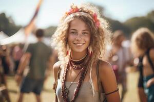 un niña a el festival. ai generado foto