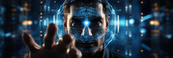 Business and Data Protection, Biometric security identify, face recognition online. AI Generated photo