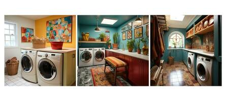 mix-and-match eclectic laundry room interior design ai generated photo