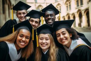 Happy diverse satisfied university graduates. AI Generated photo