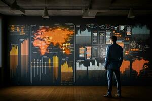 Person presenting and evaluating data chart. AI Generated photo