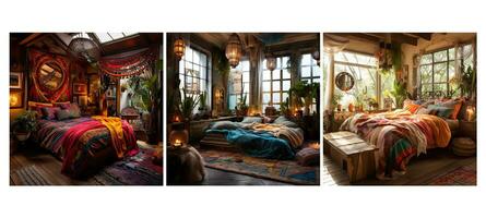 style bohemian bedroom interior design ai generated photo