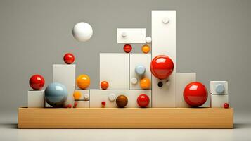 generativo ai, 3d efecto resumen geométrico cifras gráficos, esferas y cubitos foto