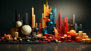 Generative AI, 3d effect abstract geometric figures charts, spheres and cubes photo