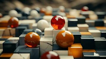 Generative AI, 3d effect abstract geometric figures charts, spheres and cubes photo