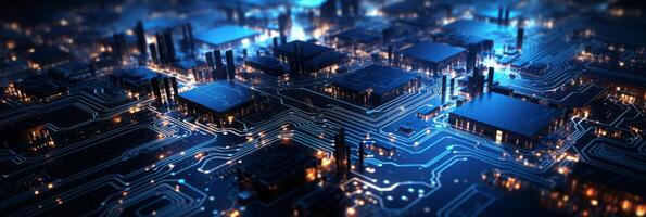 High tech technology blue background texture. Circuit board minimal pattern. Science illustration. photo