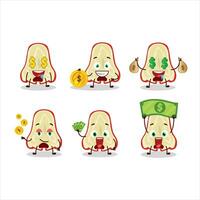 rebanada de agua manzana dibujos animados personaje con linda emoticon traer dinero vector