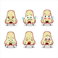 Slice of watter apple cartoon character with sad expression vector