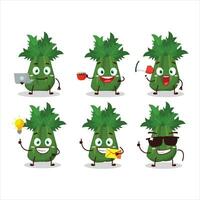 Celery cartoon character with various types of business emoticons vector