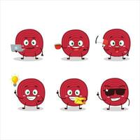 Slice of beet cartoon character with various types of business emoticons vector