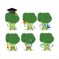 colegio estudiante de brocoli dibujos animados personaje con varios expresiones vector