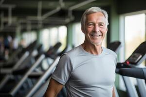 A mature senior man at gym. AI Generated photo