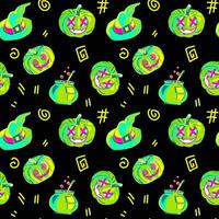 Halloween neon seamless pumpkin pattern. Ideal for creating seamless designs and illustrations for various projects like textiles, paper crafts, and more. Vector. vector