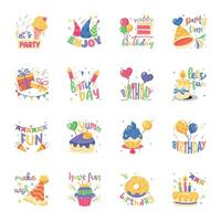 Pack of Birthday Fun Flat Stickers vector